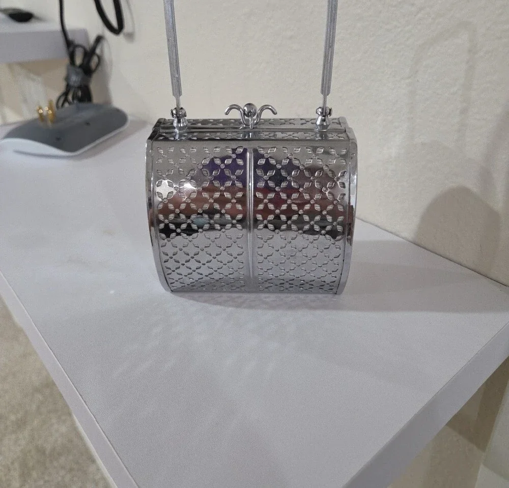 HI Japanese Vintage Stainless Steel  Women's Metal Cutout Evening Bag
